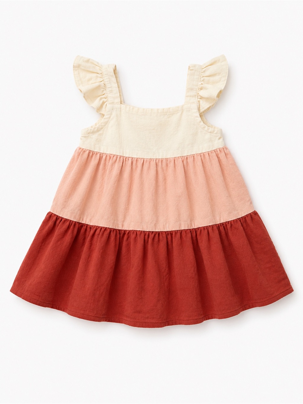 5 for $15! Baby Girl Colorblock Dress | Cream Pink & Rust Tiered Dress